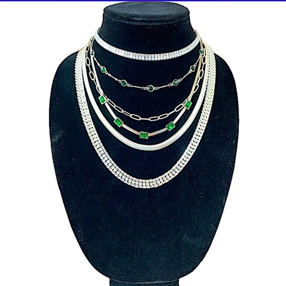Handmade Diamond Emerald Choker Sterling Silver Multilayer Statement Necklace - Picture 7 of 8